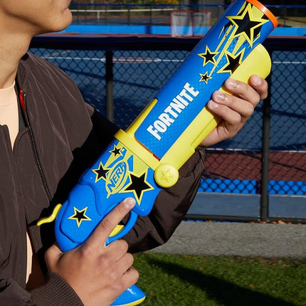 Nerf Fortnite Half Tone Hero Blaster, Bonus Code to Unlock Half Tone Hero Wrap in The Game, Break Open Loading, 12 Nerf Elite Darts, Fortnite Gifts