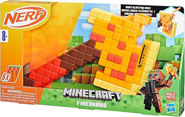 Nerf Minecraft Firebrand, Dart Blasting Axe, 6 Nerf Elite Foam Darts, Design Inspired by Minecraft Axe in The Game, Pull Down Priming, Minecraft Toys