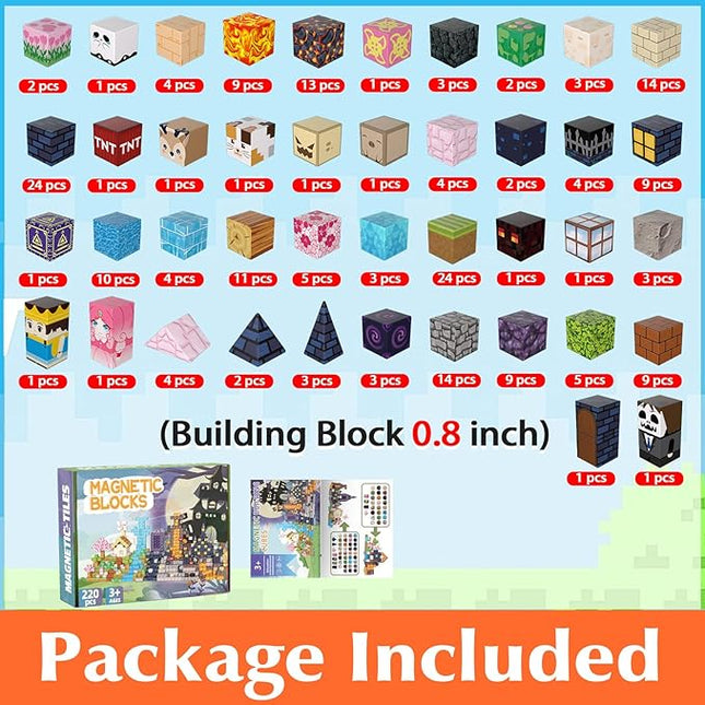 MITCIEN 220 PCS Magnetic Building Blocks - Magnetic Cubes for Kids Ages 3 4-8 8-12, STEM Educational Stacking Toys, Montessori Sensory Toys Gifts for Boys & Girls Christmas, Halloween, Birthday