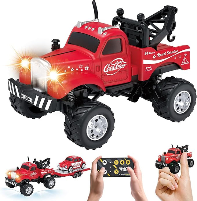 MOONTOY 1:64 Scale Mini Alloy Truck RC Car with LED Lights, 2.4Ghz Remote and App Control Toy Car, 3-Speed Adjustment Pocket Toy Car for Kids 4-8 Years and Adults (Red)