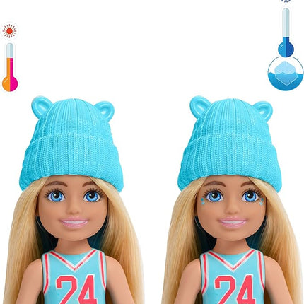 Barbie Chelsea Color Reveal Small Doll & Accessories, Sporty Series with Color-Change Hair Streak (Styles May Vary)