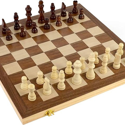 Regal Games Wooden Chess Sets for Adults with Folding Chess Board (15 x 15) & Wood Chess Pieces | Travel & Portable Table Games for Fun Family Game Night