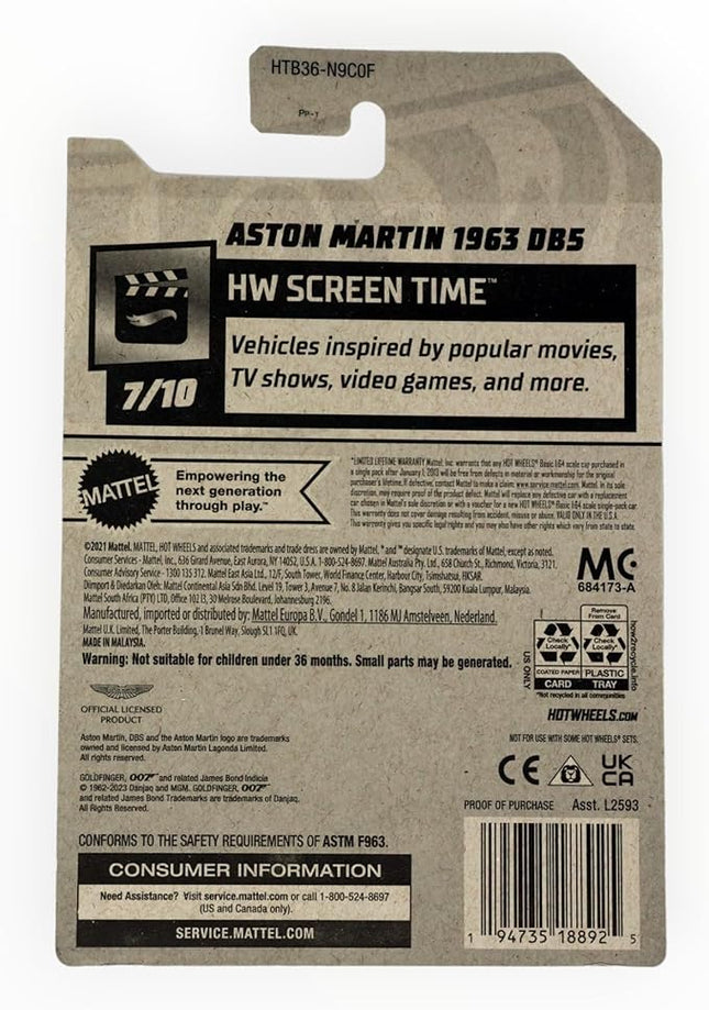 Hot Wheels Aston Martin 1963 DB5, HW Screen Time 7/10 [Silver] 107/250