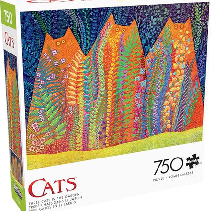 Buffalo Games - Kathryn Kramer Waters - Three Cats in The Garden - 750 Piece Jigsaw Puzzle for Adults -Challenging Puzzle Perfect for Game Nights - Finished Size is 24.00 x 18.00