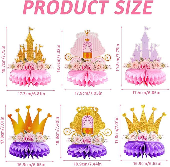 12 PCS Princess Party Honeycomb Centerpieces Decorations, Pink and Gold Party Table Topper Centerpieces for Girls Birthday Christmas Party (Princess Set)