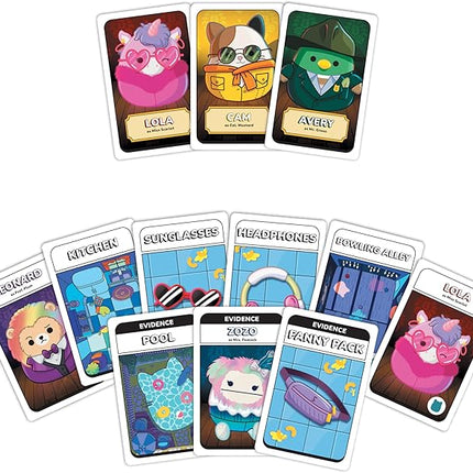 USAOPOLY Clue Card Game: Original Squishmallows, Mystery Party Game for Kids & Families, Fun Detective Challenge, Solve Who Took Winston’s Mac n’ Cheese, Ages 8+, 3-4 Players, Fast-Paced Fun