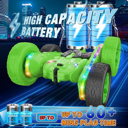 Remote Control Car,RC Cars with sides light strip and Headlights,Double Sided 360 Flips Rotating RC Stunt Car,2.4Ghz All Terrain Toys for Ages 4-6 Kids Toy for Boys Girls Birthday Gift(Green)