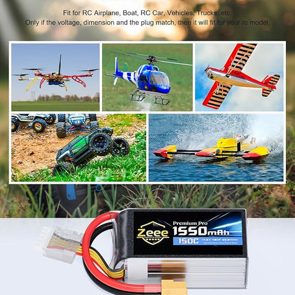 Zeee Premium Pro 1550mAh 4S Lipo Battery 14.8V 150C Ultra-Low IR Soft Pack RC Battery with XT60 Plug for FPV Drone Quadcopter Racing Helicopter Airplane RC Boat RC Car RC Models(2 Pack)