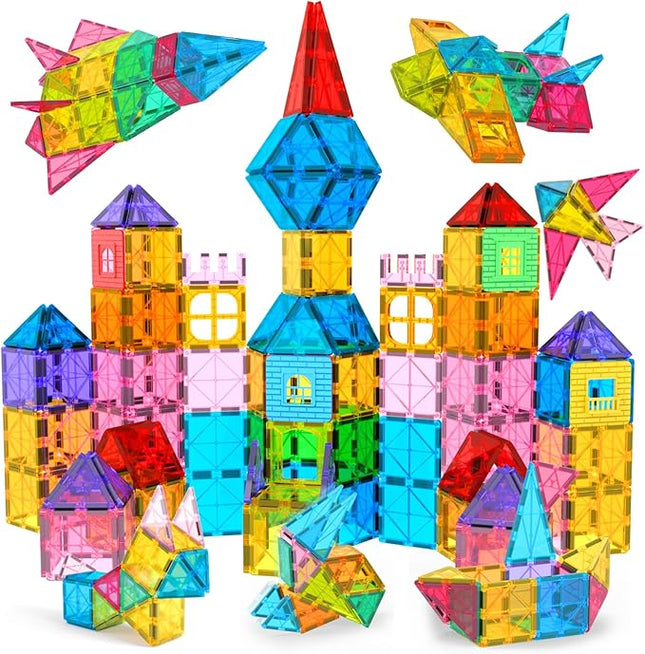 Jasonwell Magnetic Tiles Kids Magnetic Blocks 60PCS Building Sets 3D Magnet Tile Building Blocks Toy Construction Educational STEM Toys Gifts for Toddlers Boys Girls 3 4 5 6 7 8 9 10 + Year Old