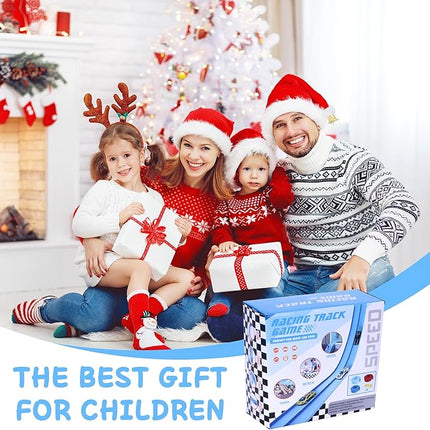 Flexible Race Car Ramp Track for Kids Toy 4 Small Race Cars and 8 Suction Cups Compatible with Hot Wheels and Diecast 1/64th Cars, Rolls Up Portable Racetrack for Ages 3 & Up (Light Blue)