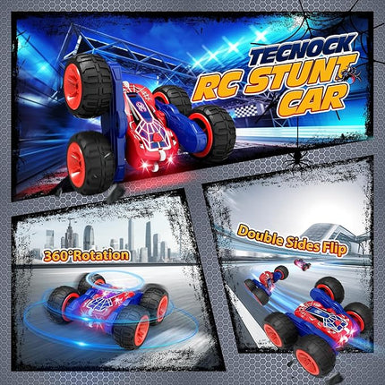 Tecnock Spider Remote Control Car, 2.4GHz RC Cars with USB-C Easy Charging, 4WD Double Sided 360° Rotates & Flips RC Stunt Car, Toys Gift for Boys and Girls Ages 6-8, 8-12