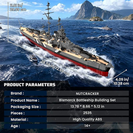 NUTCRACKER World War II Battleship Building Set, German Bismarck Warship Building Blocks Kit for Adults（2535 Pcs） Military Theme Bricks Model Kit for Gifts