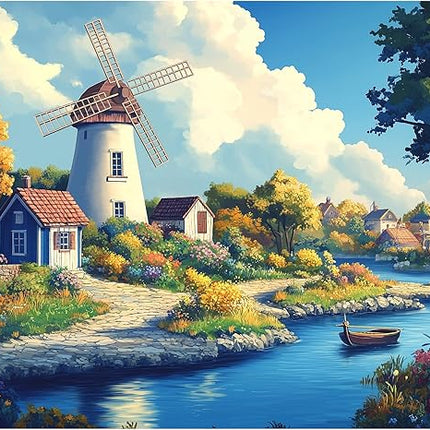 MISITU Jigsaw Puzzles 1000 Pieces for Adults Mini Puzzles Micro Pieces Challenging Difficult Puzzles Christmas Birthday Gift Game Toys Windmill Town 10.24 x 14.96 Inches