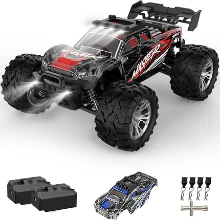 1/16 Hobby Remote Control Truck, 20 MPH High Speed Remote Control 4WD, All Terrain Rock Climbing Truck, Suitable for Boys 4X4 Off-Road Racing Car, with Tail Wing, 2 Shells and 2 Batteries