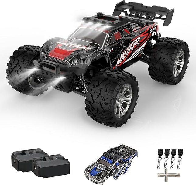 1/16 Hobby Remote Control Truck, 20 MPH High Speed Remote Control 4WD, All Terrain Rock Climbing Truck, Suitable for Boys 4X4 Off-Road Racing Car, with Tail Wing, 2 Shells and 2 Batteries