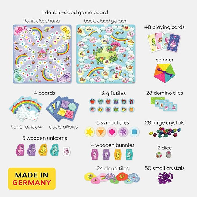 HABA Unicorn Glitterluck 9 Game Collection - Board Game Collection Fun Kids Games 4-8, Unicorn Toys & Games for Family Game Time