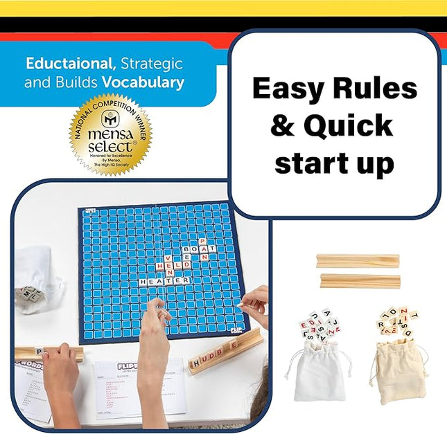 Flip Words, Fun Exciting New Twist On Classic Word Board Games, Challenging 2 Player Crossword Game - A Mensa Mind Games Recommended Game
