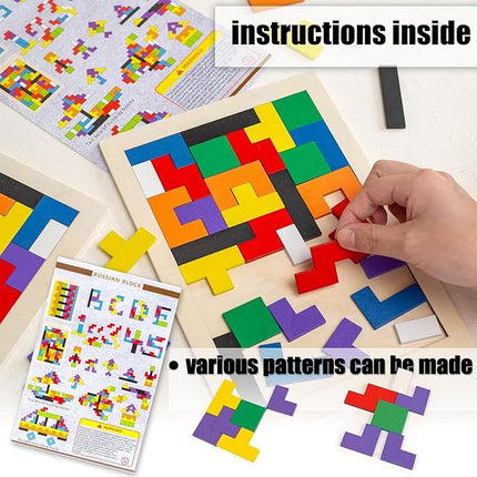 3 otters Wooden Blocks Puzzle 2 Set Russian Brain Teaser Tangram Intelligence Toys STEM Montessori Educational Gift for Kids Stocking Stuffers