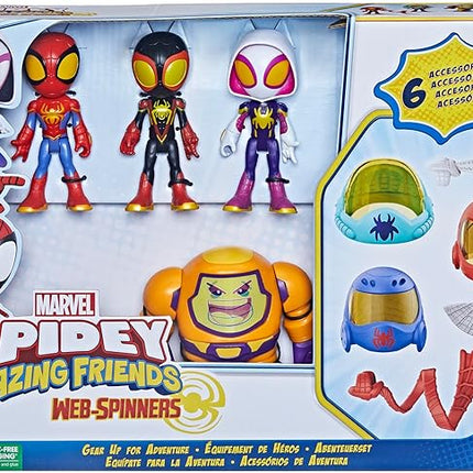 Spidey and his Amazing Friends Marvel Web-Spinners Gear Up for Adventure 4-Pack, 4-Inch Action Figures with 6 Accessories, Super Hero Toys for Kids 3+ (Amazon Exclusive)