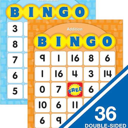 Carson Dellosa Education Addition and Subtraction Bingo Board Games, Adding and Subtracting Math Facts for Kids Ages 5+, Kindergarten Learning Activities, 3-36 Players