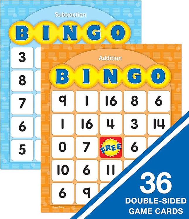 Carson Dellosa Education Addition and Subtraction Bingo Board Games, Adding and Subtracting Math Facts for Kids Ages 5+, Kindergarten Learning Activities, 3-36 Players