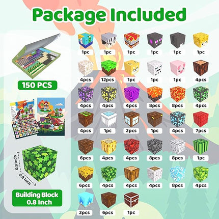 Magnetic Blocks, 150PCS Magnetic Building Blocks, Stacking Magnets for Kids, Sensory Toy for STEM Constructions Magnet Blocks for Boys Girls Age 3+, Christmas Birthday Gifts