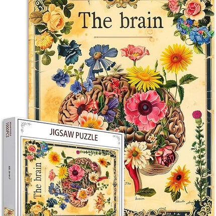 Brains Flowers Art Jigsaw Puzzle Vintage Human Organ/Anatomy 1000 Pieces Puzzles Game Floral Jigsaw Puzzles for Adults Home Decor Family Puzzle Perfect for Game Nights Ideal Gift Choice 20 x 27