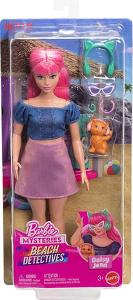 Barbie Mysteries: Beach Detectives Daisy Doll Wearing Signature Removeable Outfit with Storytelling Accessories, Including Pet Kitten