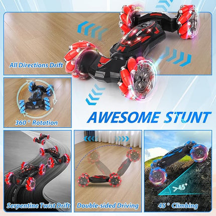 RC Stunt Car, 2.4 GHz 4WD Remote Control Gesture Sensor Toy Cars, Double Sided Rotating Off Road Vehicle 360° Flips with Lights Music, Drift rc car for Boys and Girls 5-13 Birthday
