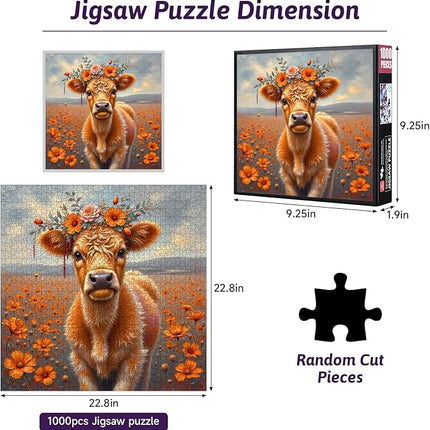 1000pcs Jigsaw Puzzles - Wildflower Yak Scene, Large Paper Puzzle for Adults, Family Interactive Game, DIY Brain Challenge, Scratch-Resistant, Rectangle Shape, Educational Toy Floral Puzzle
