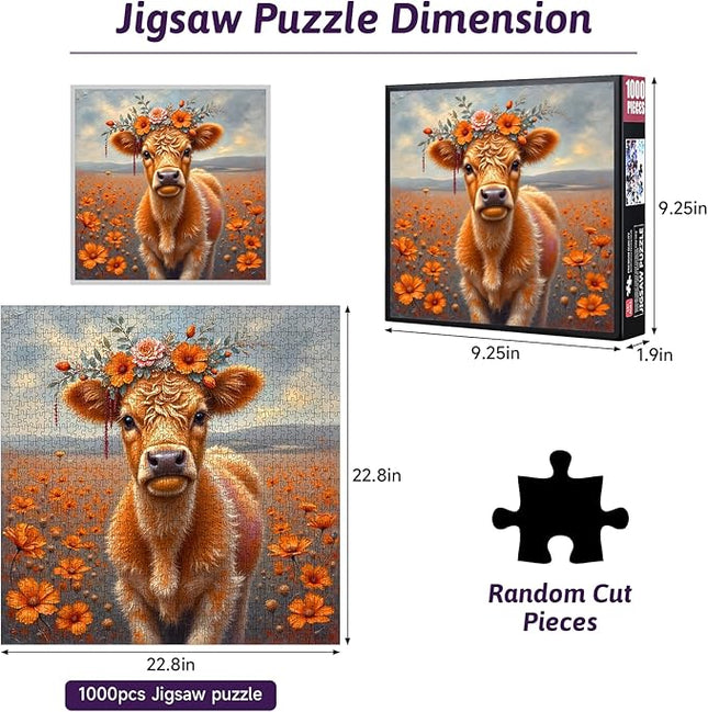 1000pcs Jigsaw Puzzles - Wildflower Yak Scene, Large Paper Puzzle for Adults, Family Interactive Game, DIY Brain Challenge, Scratch-Resistant, Rectangle Shape, Educational Toy Floral Puzzle