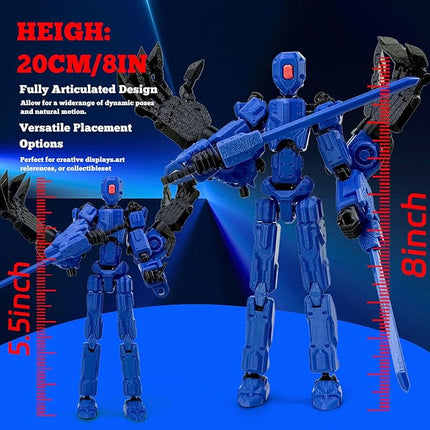 8Inch T13 Action Figure Assembly Completed, T13 Multi-Jointed Movable Robot Action Figure Set,Collectors Desktop Decorations for Game Lovers Toys (Blue)