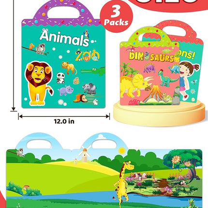 Reusable Sticker Book for Toddlers 2-4 Years, Stickers for Kids, Toddler Sticker Book Ages 1-3, Toddler Craft Activities, Toddlers Travel Toys Ages 2+ Boy Girl Birthday Gifts