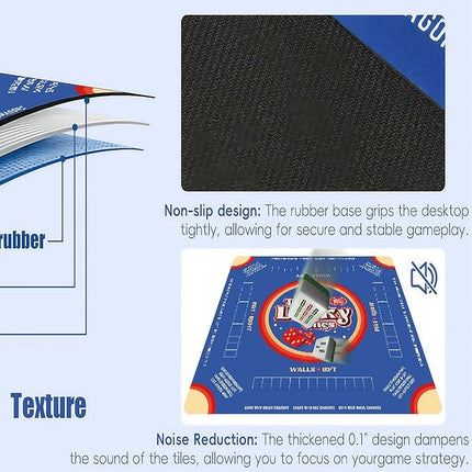 Mahjong Mat with 6 Dice & Carry Bag, 31.5x31.5 Inch Non-Slip Noise Reduction Gaming Table Cover, Odorless Neoprene Mat for Mahjong, Poker, Card, Board & Tile Games