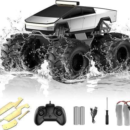 Amphibious Remote Control Car, 1:18 Monster Truck Toys for Boys RC Cars, 2.4 GHz Waterproof RC Trucks, 4WD All Terrain Off-Road Pickup, Kids Christmas Birthday Gifts Present Boys Girls Toys Ages 6+