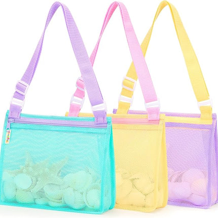 Tagitary Beach Toys Mesh Beach Bags Sand Toys Kids Seashell Bag with Zipper,Outdoor Toys Travel Summer Must Have Accessories for Boys and Girls(Only Bags)