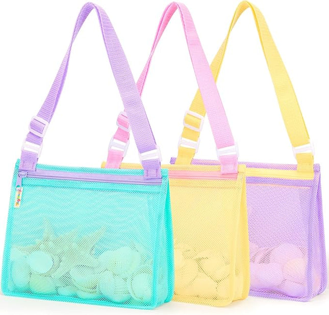 Tagitary Beach Toys Mesh Beach Bags Sand Toys Kids Seashell Bag with Zipper,Outdoor Toys Travel Summer Must Have Accessories for Boys and Girls(Only Bags)