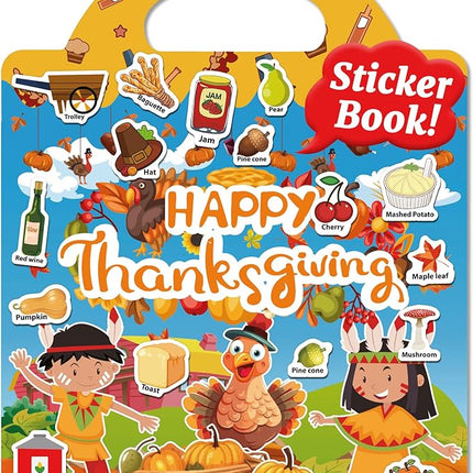 Benresive Reusable Sticker Book for Toddlers 2-4 Years, Fun Travel Stickers for Kids, Waterproof Sticker Books for Toddlers 1-3, Crafts Activities for Todddlers 1-3 2-4 3-5 - Thanksgiving