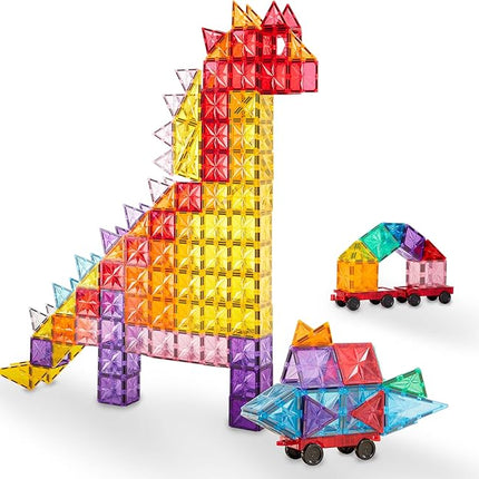 KUB 121 Pcs Magnetic Tiles Creative Toys, 3D Building Magnet Blocks Set, STEM Educational Kids Gifts for Boys Girls Over 3 Years Old, Montessori Preschool Learning