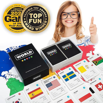 The World Game - Geography Card Game - Educational Games for Kids, Family and Adults - Cool Learning Gift Idea for Teenage Boys & Girls 8-12 with Map
