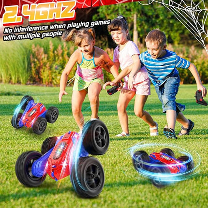 Remote Control Car, Double-Sided 360 ° Flipping Rotating RC Car, RC Stunt Car with Colorful LED Lights, 4WD RC Toy Car for Boys Age 8-12 and Boys Girls Birthday Present