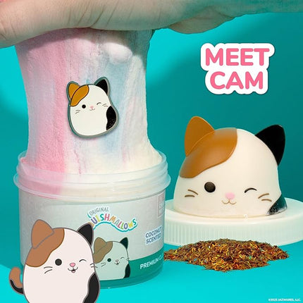 Original Squishmallows Cam The Cat Premium Cloud Slime, Coconut-Scented, 8 oz., Storage Container with Figurine Topper, Rubber Charm, Goodie Bags Stuffers, Kids Party Favors, Sensory Toys