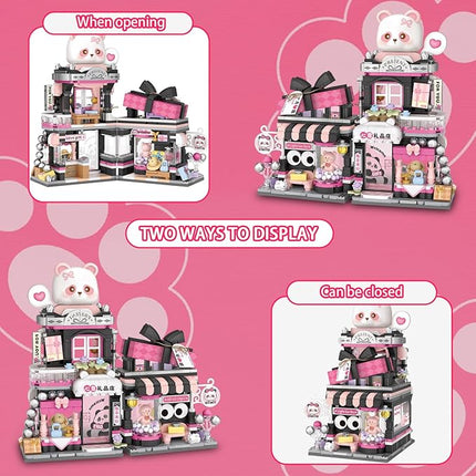 Cute Panda Mini Building Blocks Set, 938PCS MOC Mini Architecture Building Kits with Gift Shop Street View Design - STEM Educational Construction Gift for Girls Boys Kids Adults