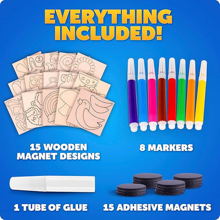 Blue Marble Wooden Magnet Craft Kit - Create & Paint 15 Nature-Themed Magnets with 8 Watercolor Pens, Magnet Art Kit, DIY Magnets for Kids, Magnet Arts and Crafts, Magnet Painting Kit for Kids