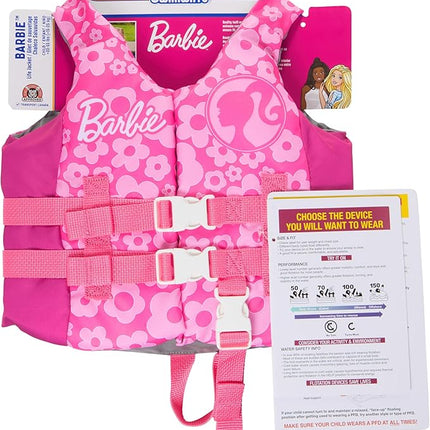 SwimWays Barbie Swim Trainer Life Jacket, US Coast Guard Approved Kids Swim Vest, Pool Floats & Life Jackets for Kids, 33-55 lbs