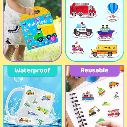 Benresive Reusable Sticker Book for Toddlers 2-4 Years, Fun Travel Stickers for Kids, Waterproof Sticker Books for Toddlers 1-3, Crafts Activities for Todddlers 1-3 2-4 3-5 - Transport