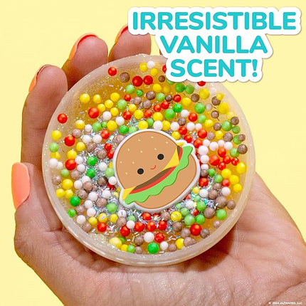 Original Squishmallows Glitter Carl The Burger Charm, Vanilla-Scented Slime, 3 Slime Add-Ins, Pre-Made Sludge Toy for Kids, Great 6 Year Old Toys