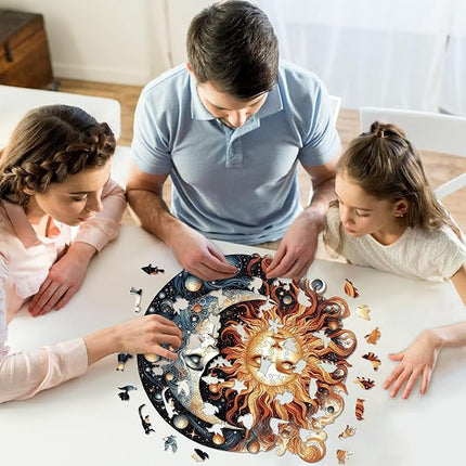 Wooden Puzzles for Adults, Sun and Moon Wood Puzzles 200 Pieces, Irregular Animal Shaped Unique Wooden Jigsaw Puzzles, Creative Ghristmas Gift for Teenagers and Adults