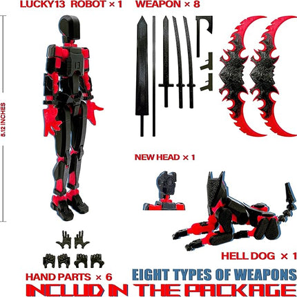 (Assembly Completed) T13 Action Figure Set, 3D Printed Toys Robo 13 Action Figure,Dummy 13 Titan 13 Action Figure (Black Red + Dog)