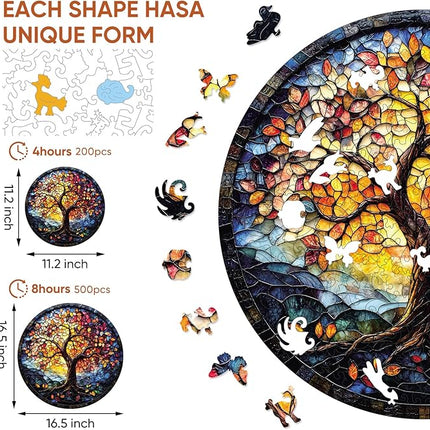 Puzzles for Adults, Life Tree Round Jigsaw Puzzles 200pcs,11.2x112in, Medium, Unique Shape Adult Puzzles, Irregular Wood Creative for Adults and Kids Family Game